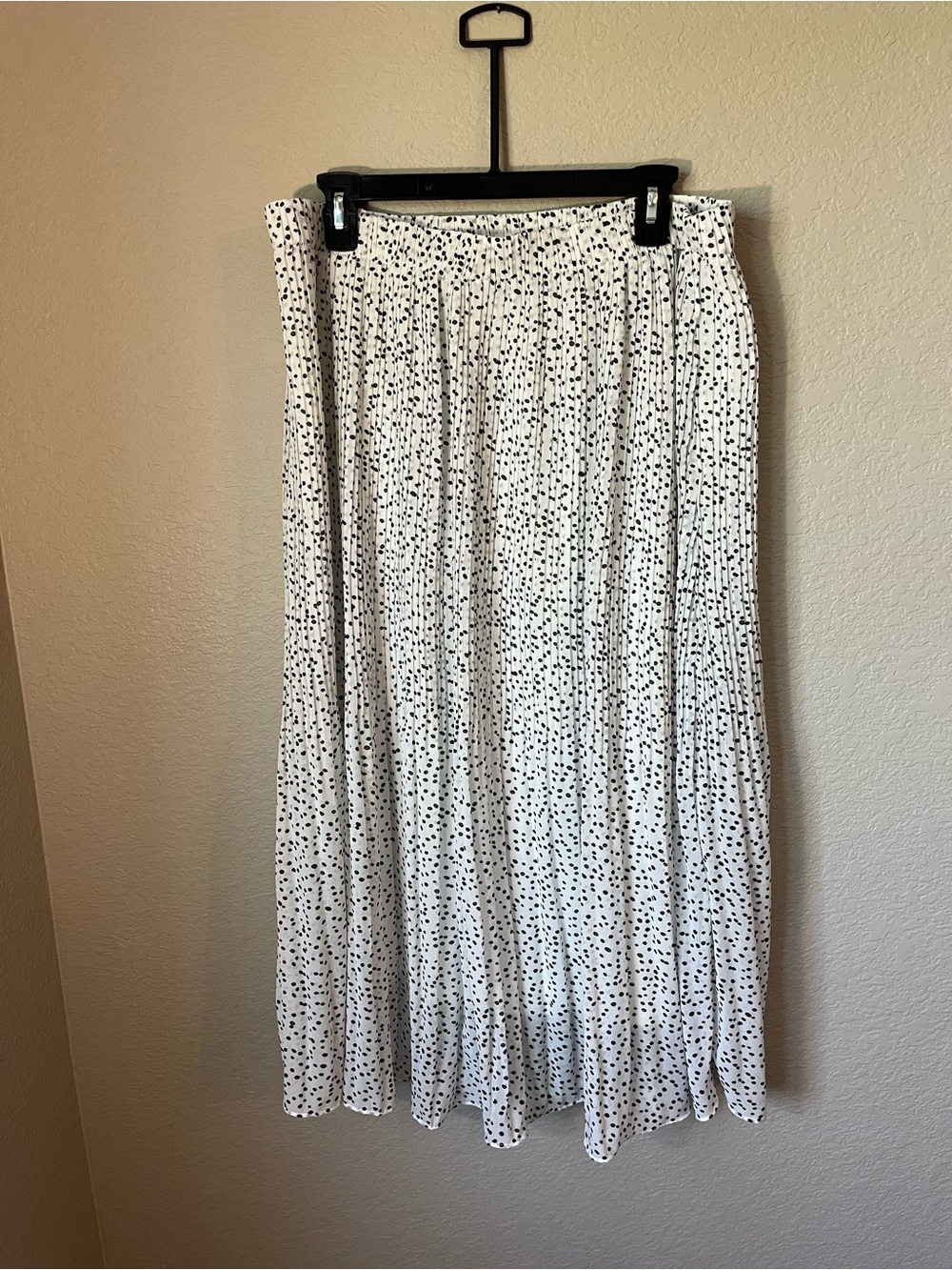 WD.NY Polka Dot Pleated Maxi Skirt XL Black White Lined  Flowy